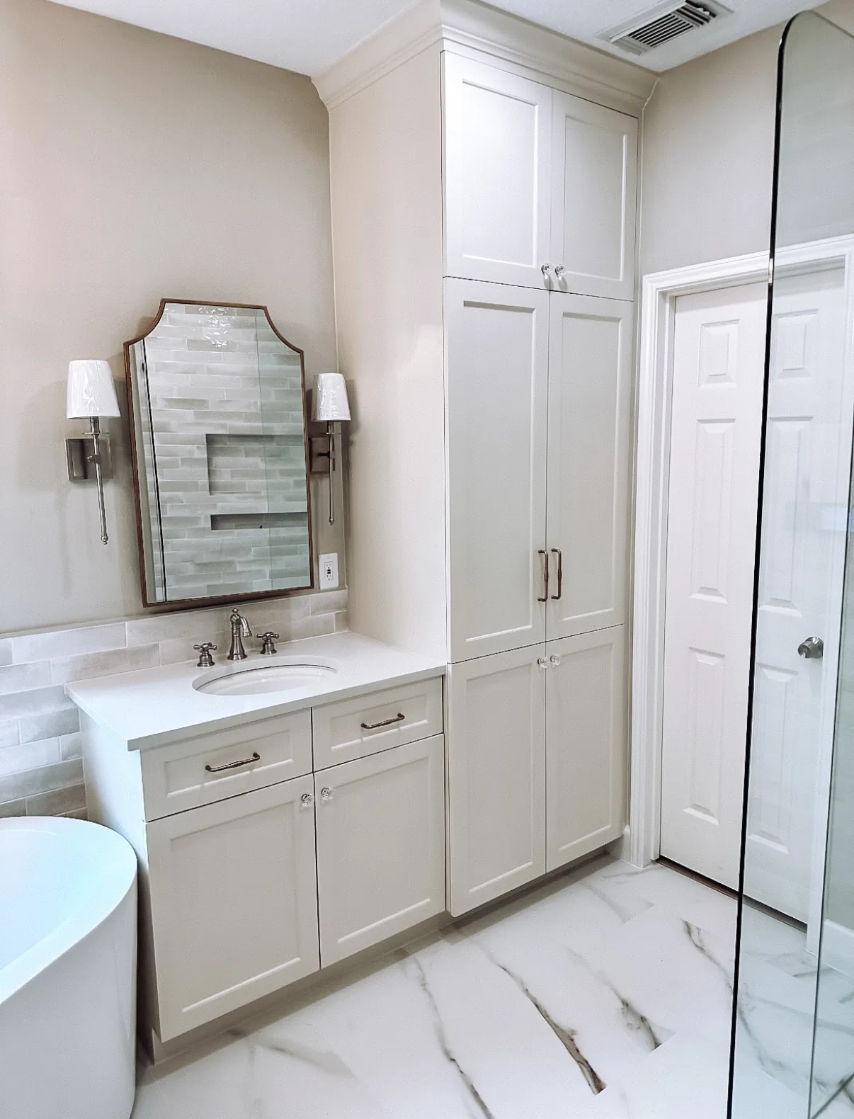 Custom bathroom remodel with modern tile shower by Texan Home Additions in League City, TX