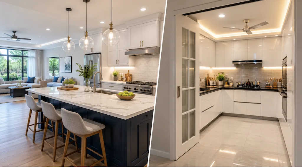 Open-concept kitchen with island seating